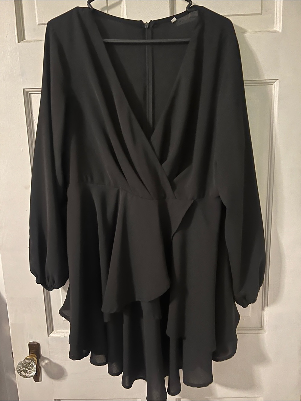 Black Long-Sleeve Wrap-Front Mini Dress